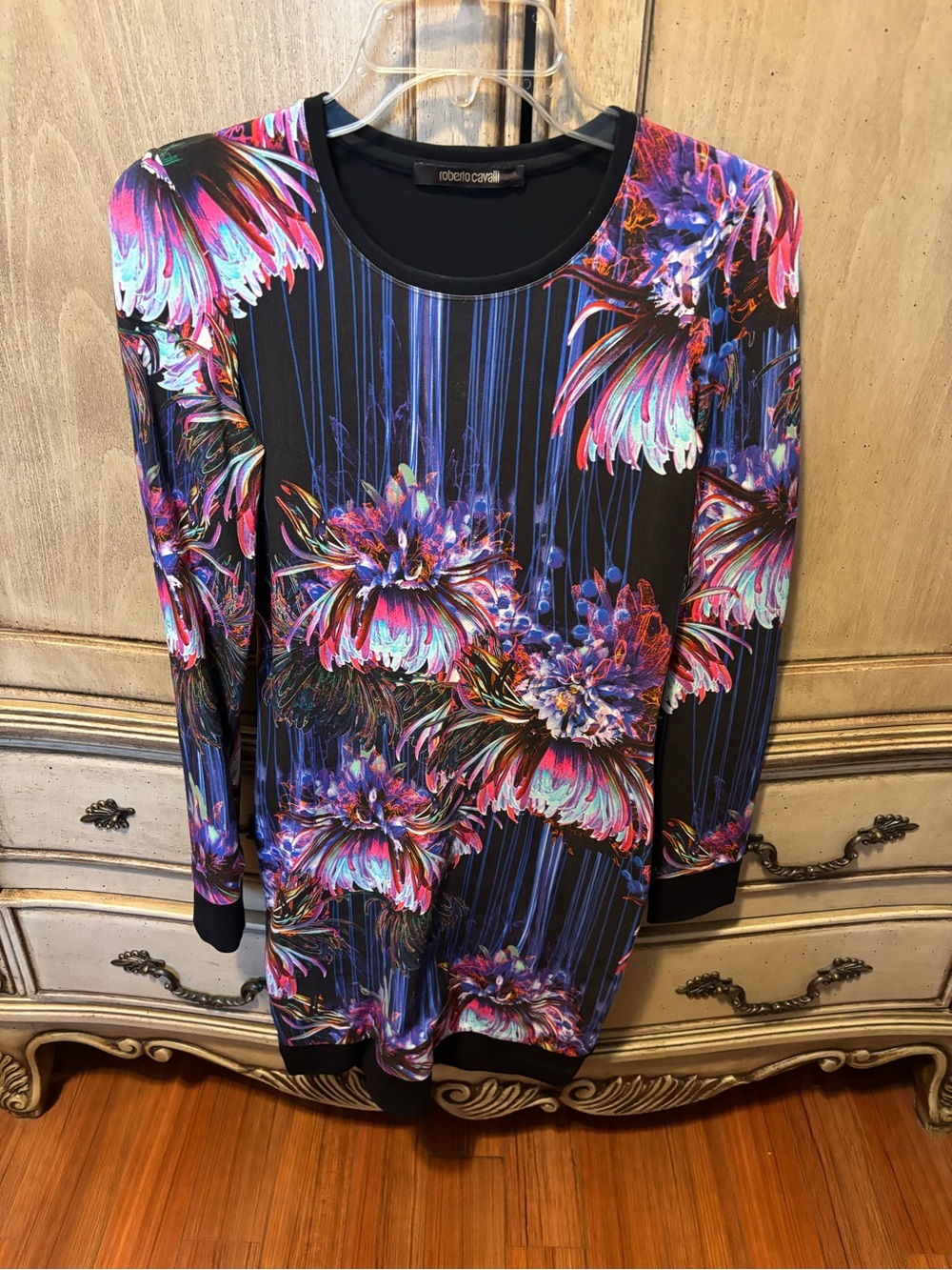 Roberto Cavalli Women's Black Floral Print Long Sleeve Top